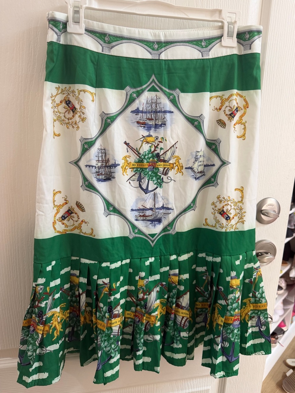 Vintage Style Scarf Print Pleated Midi Skirt Nautical Botanical XL